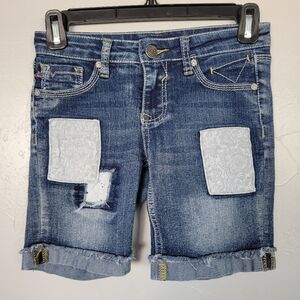 Vigoss The Jagger Bermuda Shorts Girl Sz 10 Medium Wash Patchwork Grey Floral